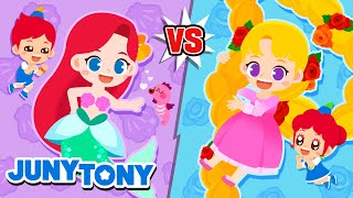 The Little Mermaid vs Rapunzel  💜Which Princess Is Cooler💛 Princess Songs for Kids  JunyTony [upl. by Namhcan743]