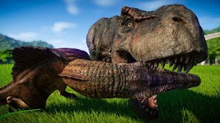 3 Tyrannosaurus Rex Vs 3 Spinoraptor  Jurassic World Evolution [upl. by Asennav]