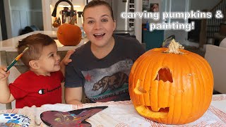 FIRST TIME PUMPKIN CARVING amp PAINTING [upl. by Enelhtac]