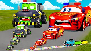 Big amp SmallMcQueen POLICE car VS Tow Mater POLICE ZOMBIE vs Train Thomas  BeamNGDrive [upl. by Tebasile]