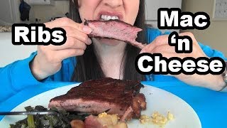 SassEsnacks ASMR BBQ Pork Ribs Macaroni amp Cheese  Eating Homecooked SouthernStyle Food [upl. by Ainnet240]