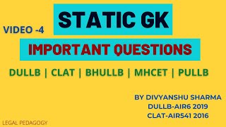 Important Static Gk Questions  DULLB  BHULLB  MHCET  PULLB  AILET [upl. by Safir]