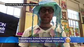 Elementary School Principal Dresses In Colorful Costumes For Virtual Storytime [upl. by Vina859]