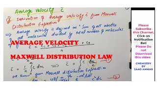 Average VelocityDerivationMaxwell Distribution LawMolecular VelocitiesUrduHindiSaad [upl. by Nydnarb]