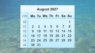 August 2027 Calendar [upl. by Lise378]