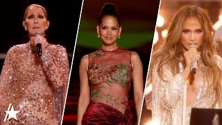 Halle Berry REWEARS 2002 Oscars Gown As Céline Dion amp Jennifer Lopez SING At Elie Saab Show [upl. by Wehtam406]