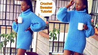 Crochet Turtleneck Sweater  Crochet Ribbed sweater Dress [upl. by Atinar]