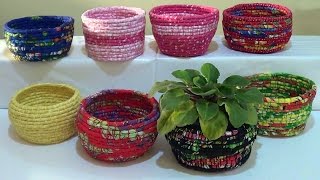 FÁCIL DIY CESTAS de CORDA e TECIDO  BASKETS ​​Made of ROPE and FABRIC  CESTAS de CUERDA y la TELA [upl. by Tobin]