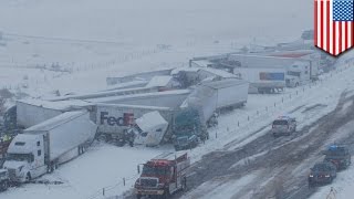 Epic 45vehicle highway pileup injures 27 people on Wyoming I80 [upl. by Lisabeth]