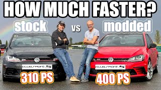 TRACK TEST400 HP VW GOLF GTI CLUBSPORT S vs STOCK HOW MUCH FASTER GTI mk7gti GTICLUBSPORT VW [upl. by Nuavahs]