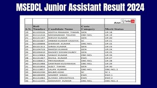 MSEDCL Junior Assistant Result 2024  Cut Off Marks Merit List [upl. by Naellij]