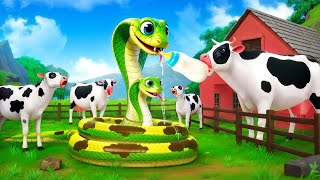 Hilarious Farm Adventures  Sneaky Snake Drinking Cow Milk  Tiny Cows Counter Attack on Milk Thief [upl. by Hsatan]