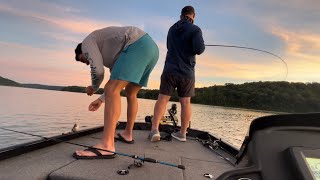 WHITE BASS FEEDING FRENZY WE CAUGHT 80 Brookville Lake Indiana 6202022 [upl. by Jaela]