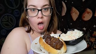 MUKBANG BBQ MEATBALL SUB amp COLESLAW [upl. by Ephrayim]