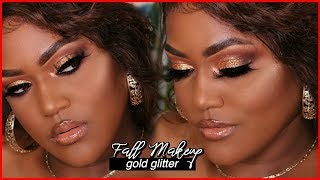 Gold Glitter Fall Glam Makeup Tutorial [upl. by Ykcim754]