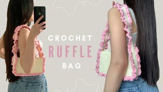 Mini crochet shoulder bag tutorial  crochet ruffle bag how to crochet a coquette bag for beginners [upl. by Eatnuhs]