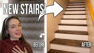 Remove CARPET from Stairs  Carpet to Wood Transformation [upl. by Llenel393]