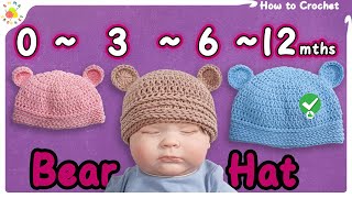 How to Crochet Baby Hat 612 Months 1 Hour Learn to Crochet Beanie for Beginners Bonnet Tutorial [upl. by Hgiellek]