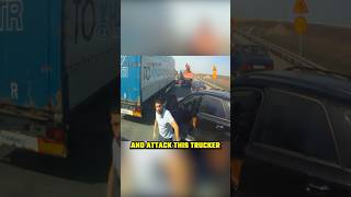 Angry Mercedes driver messes with the wrong trucker [upl. by Nauhs]