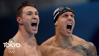 USA sets new world record to continue mens 4x100 medley relay reign  Tokyo Olympics  NBC Sports [upl. by Ylrebme]