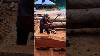 Old carpenters use longhandled axes to chop and treat logs wood woodworking work shorts [upl. by Warila921]