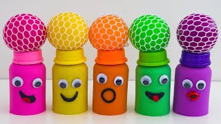 Match Rainbow Colors Squishy Balls with Kinetic Sand Milk Bottles Smiley Face  video for kids [upl. by Anoli513]