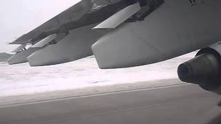 Flaps and ac noises Brussels Airlines Avro 100  Wintery takeoff LFST to EBBR [upl. by Elleinnod]