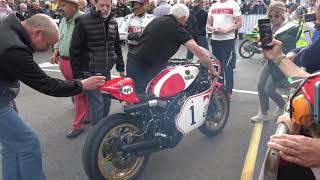 Giacomo Agostini at ASI Motoshow 2022 Varano de Melegari Italy Yamaha TZ 750 startup [upl. by Ylirama]