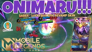 DEMON SLAYER Review Luckybox Revamp Skin Saber  Onimaru Mobile Legends Gameplay [upl. by Anissej]