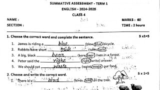 SUMMATIVE ASSESSMENT 2024 ENGLISH TERM 1 4TH STD ennumezhuthum [upl. by Furlani]