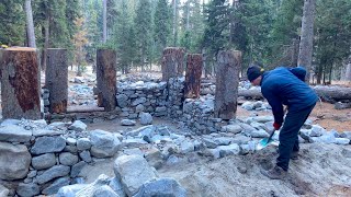 I Built a STONE amp WOOD Survival Bushcraft Hut in the Forest [upl. by Quincey849]