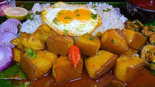 Mukbang Spicy Fatty Pork Belly with rice amp Poach EggKing ChilliBrinjal Fry Eating  Pork Eating [upl. by Caasi]