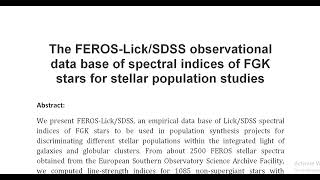 The FEROS Lick SDSS observational data base of spectral indices of FGK stars for stellar population [upl. by Agripina]