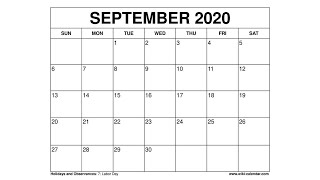 Free Printable September 2020 Calendar  WikiCalendarCom [upl. by Fancy]