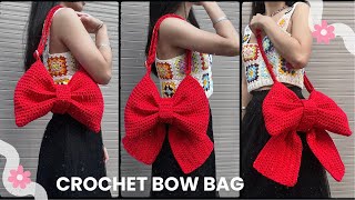 Crochet Bow Bag Tutorial with Adjustable Strap  Crochet with Hannah [upl. by Dunham23]