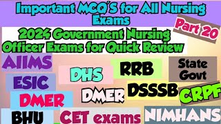 Part 20  20 Important MCQS  Nursing Question paper  Government Exam MCQs  Imp Questions [upl. by Odraleba879]