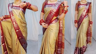 PLAIN BORDER SAREEBEGINNERS SAREE DRAPING GUIDEFRONT PALLU STYLESTEP BY STEPHINDI [upl. by Aliled]