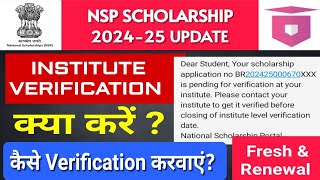 NSP Scholarship Institute Verification SMS 🤔  Nsp pending for verification at institute level 2024 [upl. by Fortin]