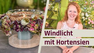 Windlicht mit Hortensien selber machen  Tischdeko Glasvase dekorieren [upl. by Brose501]