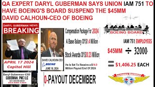 QA EXPERT DARYL GUBERMAN SAYS UNION IAM 751 TO HAVE BOEINGS BOARD SUSPEND THE 45MM DAVID CALHOUN [upl. by Ahcmis807]