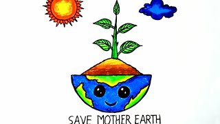 Save Mother Earth Postertutorial Drawing Save Earth DrawingHappy environment day viral poster [upl. by Hajed]