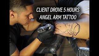 Angel Arm Tattoo  Using Acus M1 Tattoo Machine [upl. by Ynohtnanhoj]