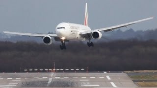 Crosswind LANDINGS during a STORM at Düsseldorf B777 767 757 A330  Storm Andrea [upl. by Atirahc]