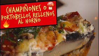 Champiñones o portobellos rellenos al horno  Oven baked stuffed mushrooms [upl. by Ehgit]