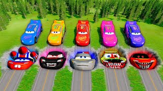 Mega Pixar Cars Pit Transform Lightning McQueen Into Evil Mcqueen BeamNGDrive Battle [upl. by Krahling]