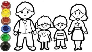 How To Draw A Cute Family Coloring Mom Dad Drawing And Coloring For Kids And Toddlers [upl. by Etessil]