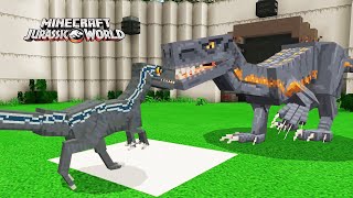 BLUE LUCHA CONTRA EL INDORAPTOR Y DIA DE MUERTES DE DINOSAURIOS FAMOSOS JURASSIC WORLD DLC Minecraft [upl. by Highams]