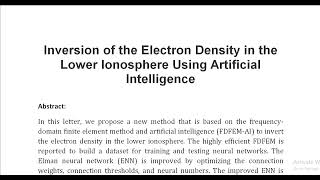 Inversion of the Electron Density in the Lower Ionosphere Using Artificial Intelligence [upl. by Aicre]