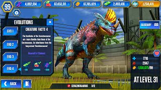 CERAZINOSAURUS EXCLUSIVE BATTLE OF CERAZINOSAURUS  JURASSIC WORLD THE GAME [upl. by Fanchette525]