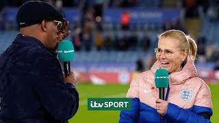 😆 quotYoure the bestquot  Ian Wright to England manager Sarina Wiegman  ITV Sport [upl. by Ietta]